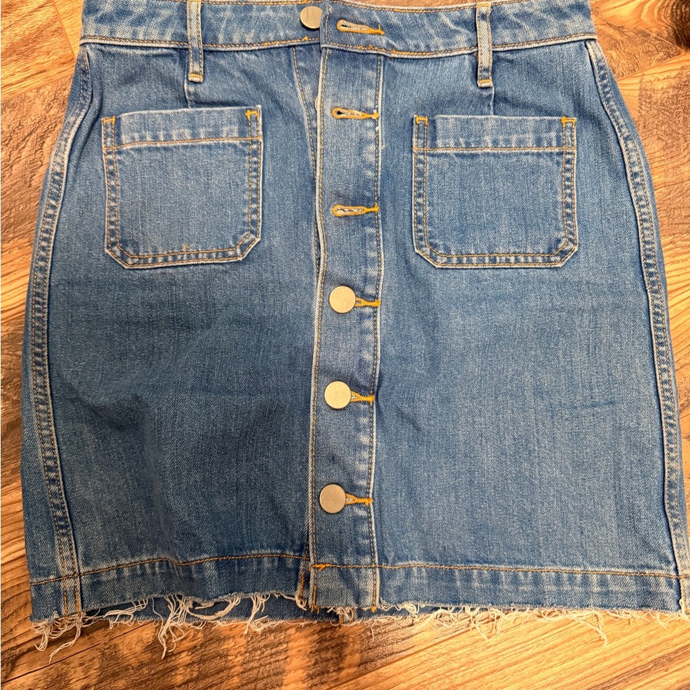 LOFT Blue Denim Mini Skirt with Button Detail